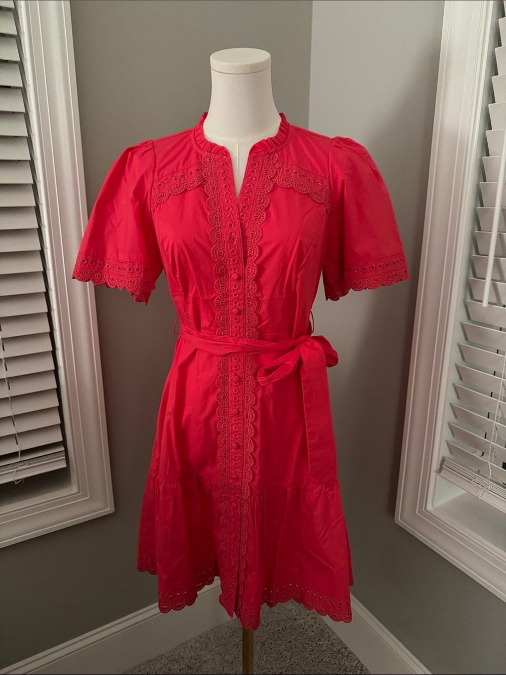Hale Bob Coral Eyelet Tie-Waist Dress